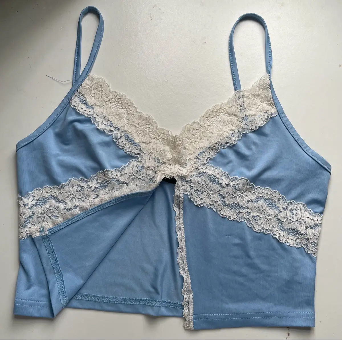 SHEIN Light Blue Lace Trim Cami Top