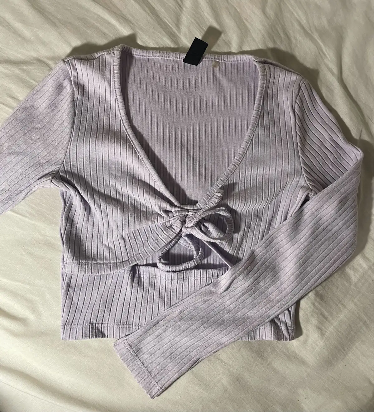 Factorie Lilac Ribbed Tie-Front Crop Top