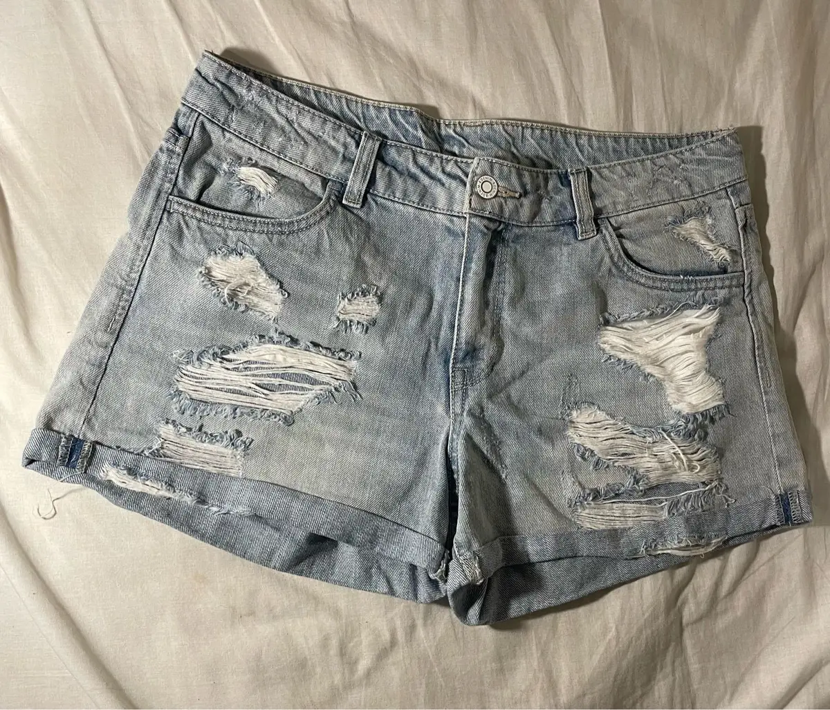 H&M Light Wash Distressed Denim Shorts