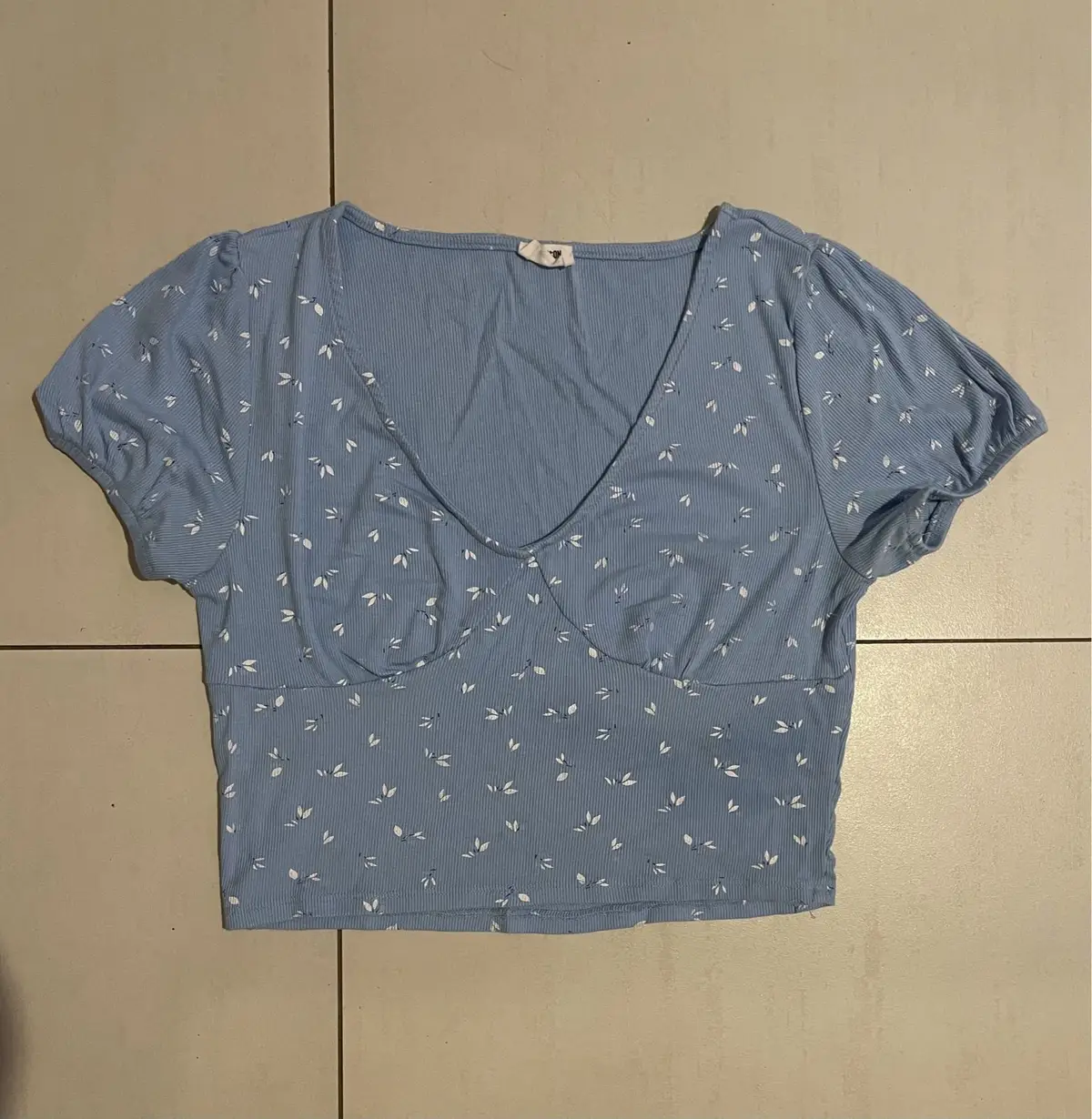 Cotton On Blue Floral Ribbed Crop Top