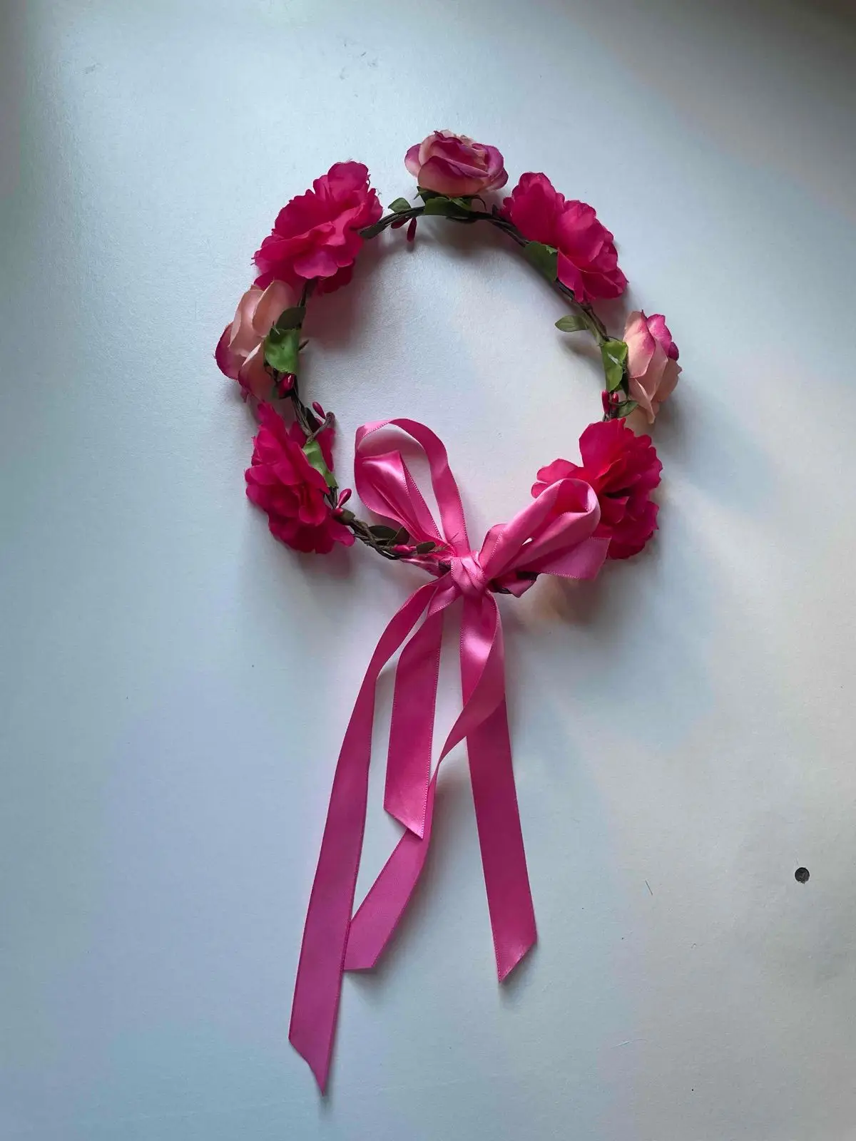 Pink Floral Crown with Ribbon Ties