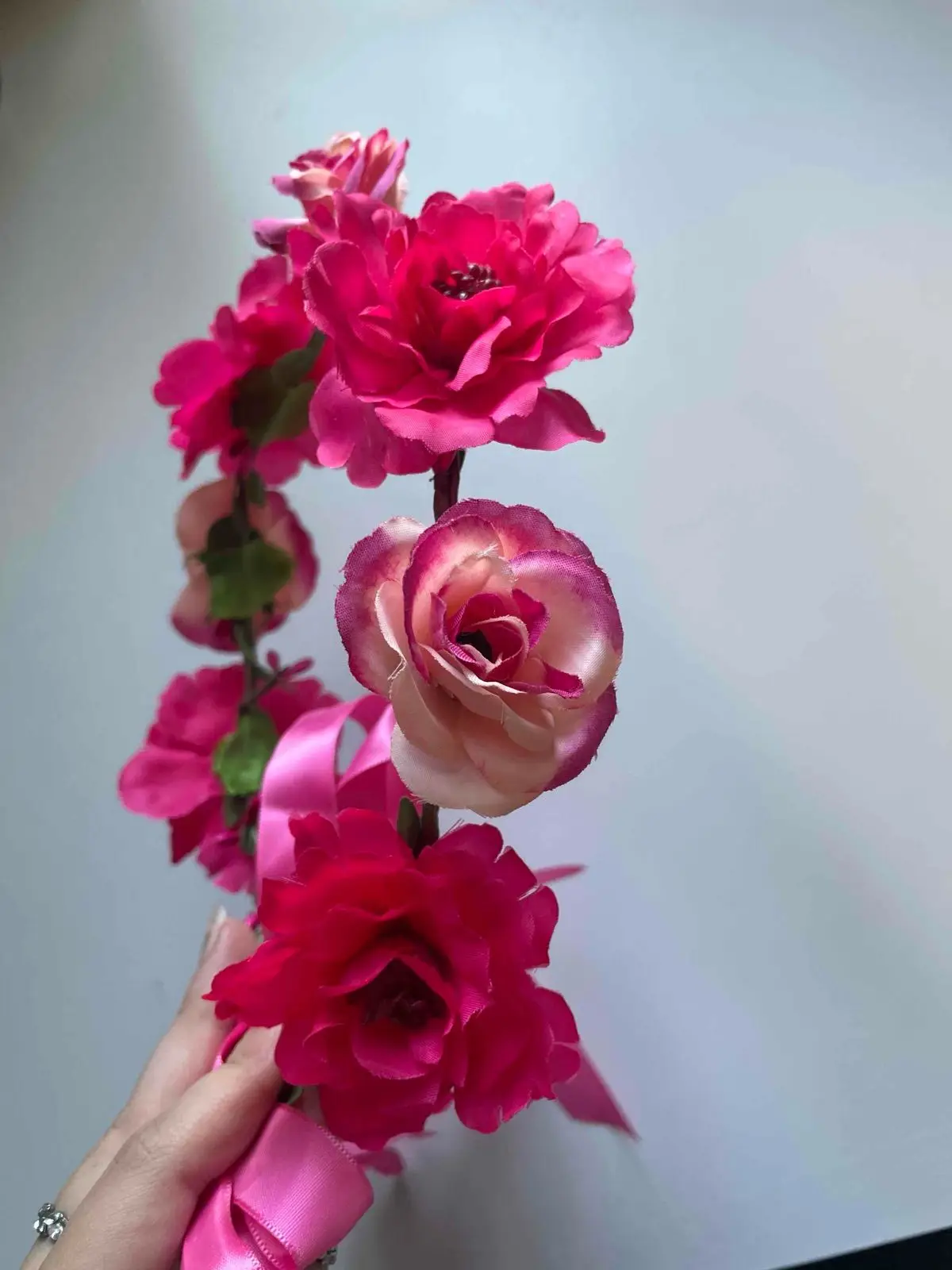 Pink Floral Crown with Ribbon Ties