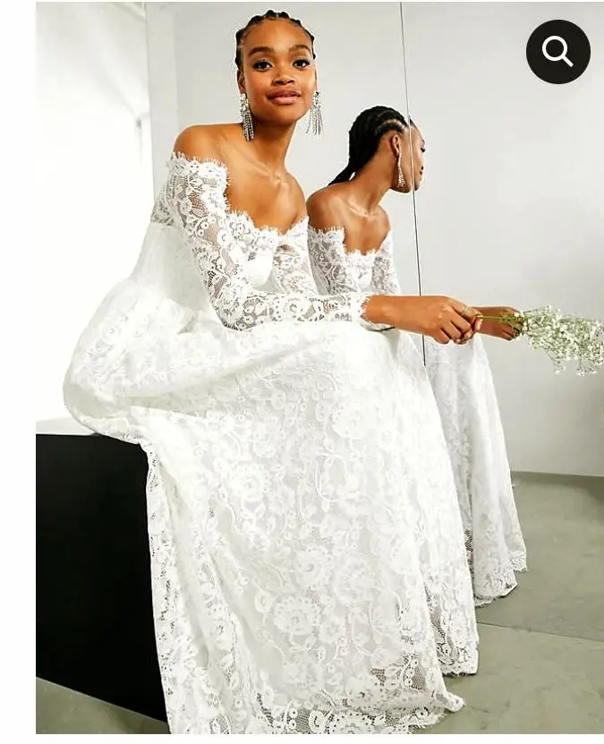 Asos White Off-The-Shoulder Lace Wedding Dress