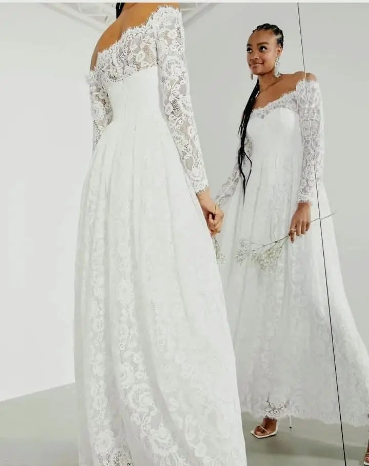Asos White Off-The-Shoulder Lace Wedding Dress