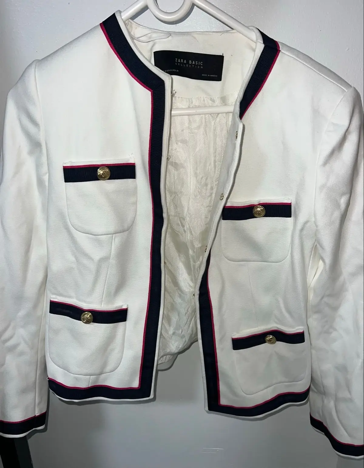 Zara Basic White Trimmed Blazer