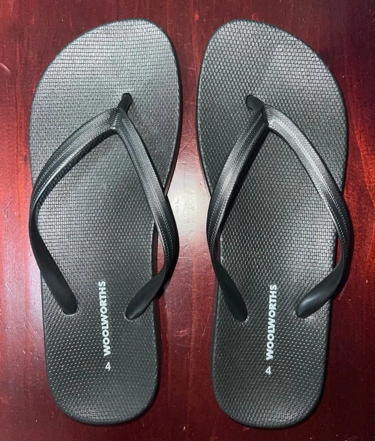 Woolworths Black Flip Flops Size 4