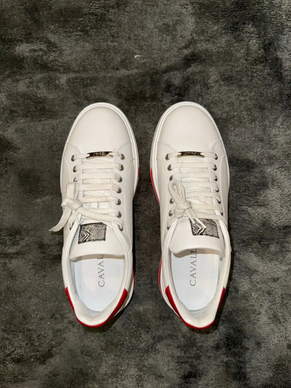 Roberto Cavalli White Leather Sneakers Red Heel