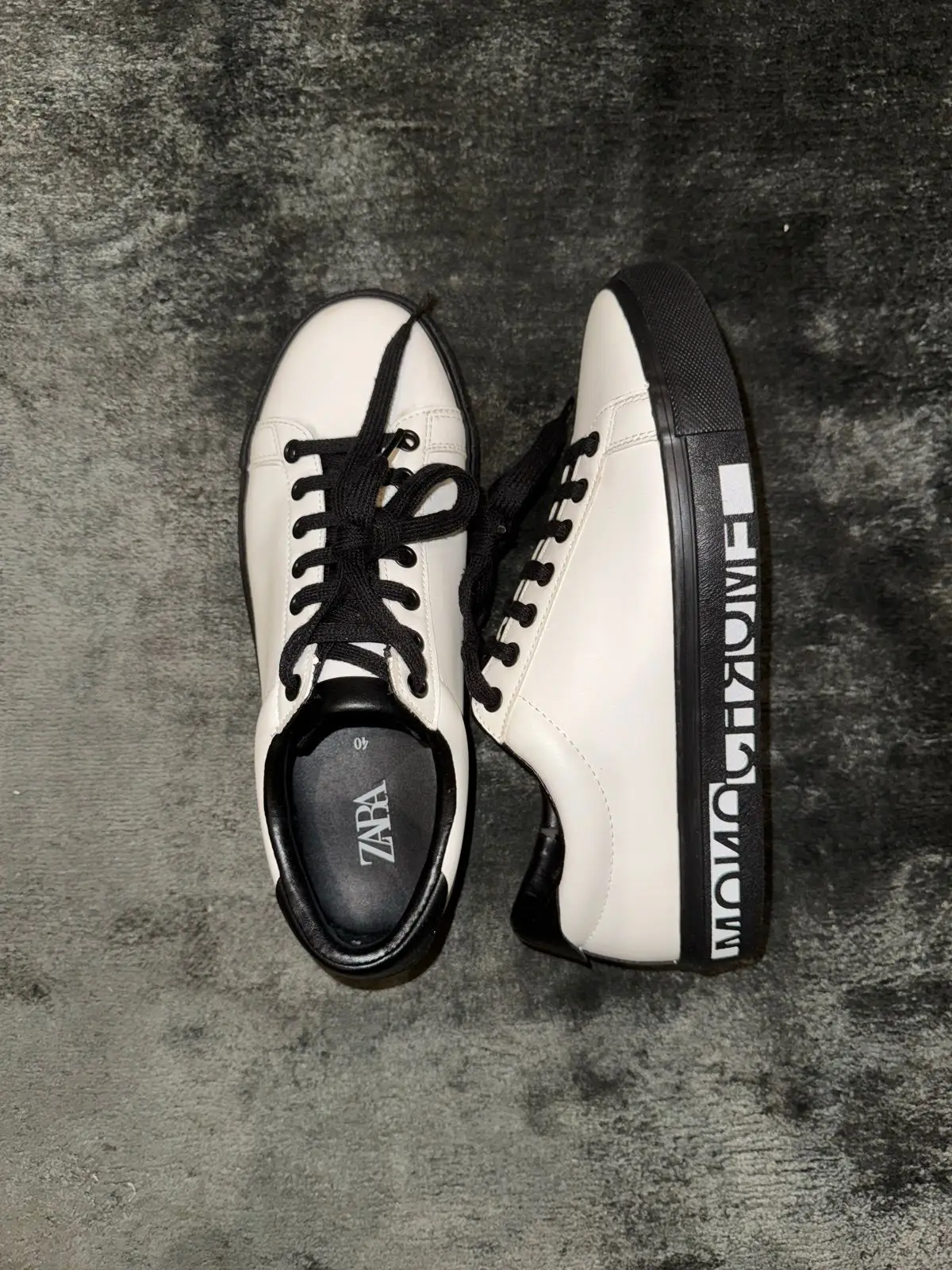 Zara White & Black Lace-Up Sneakers Size 40