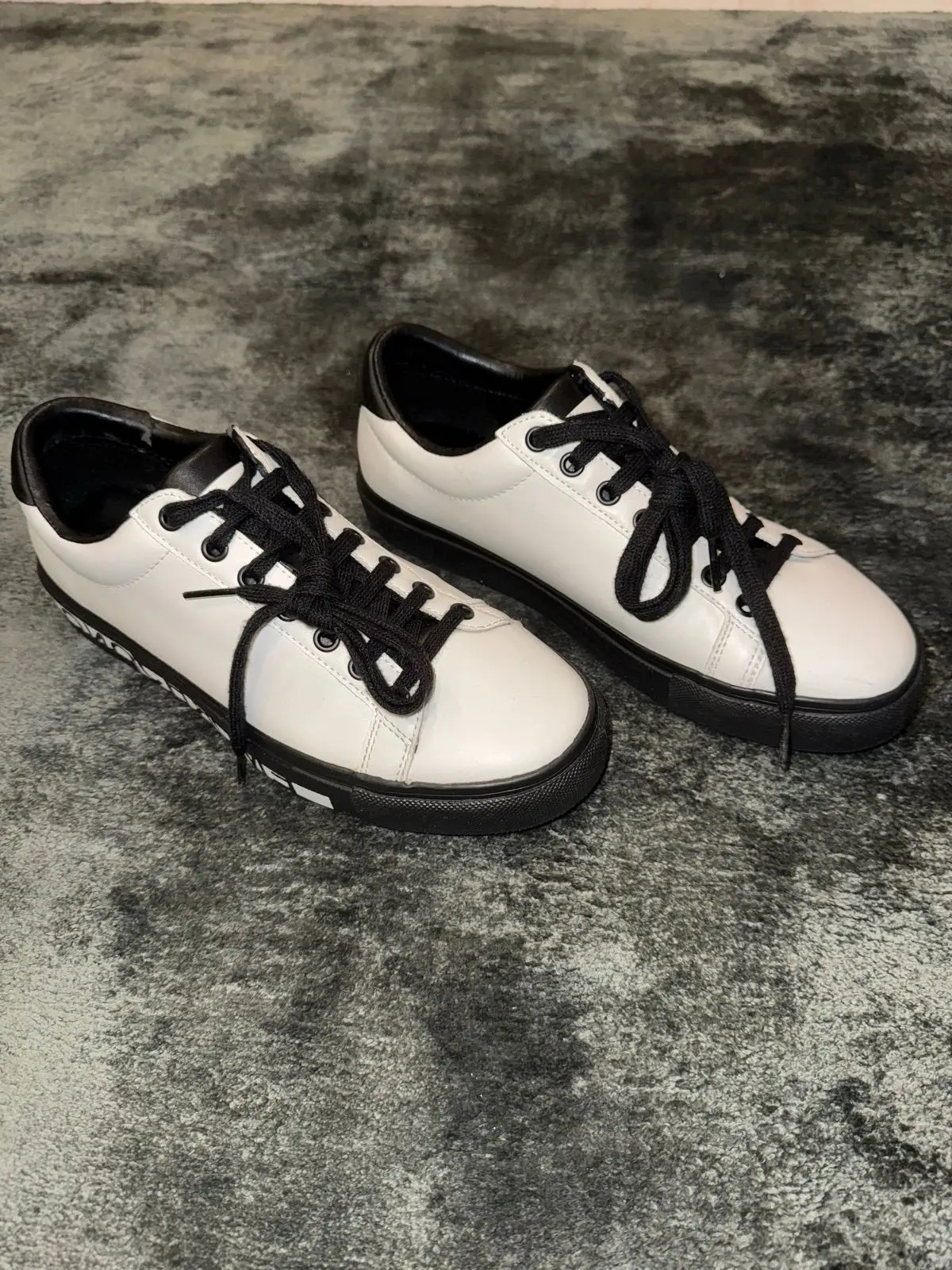 Zara White & Black Lace-Up Sneakers Size 40
