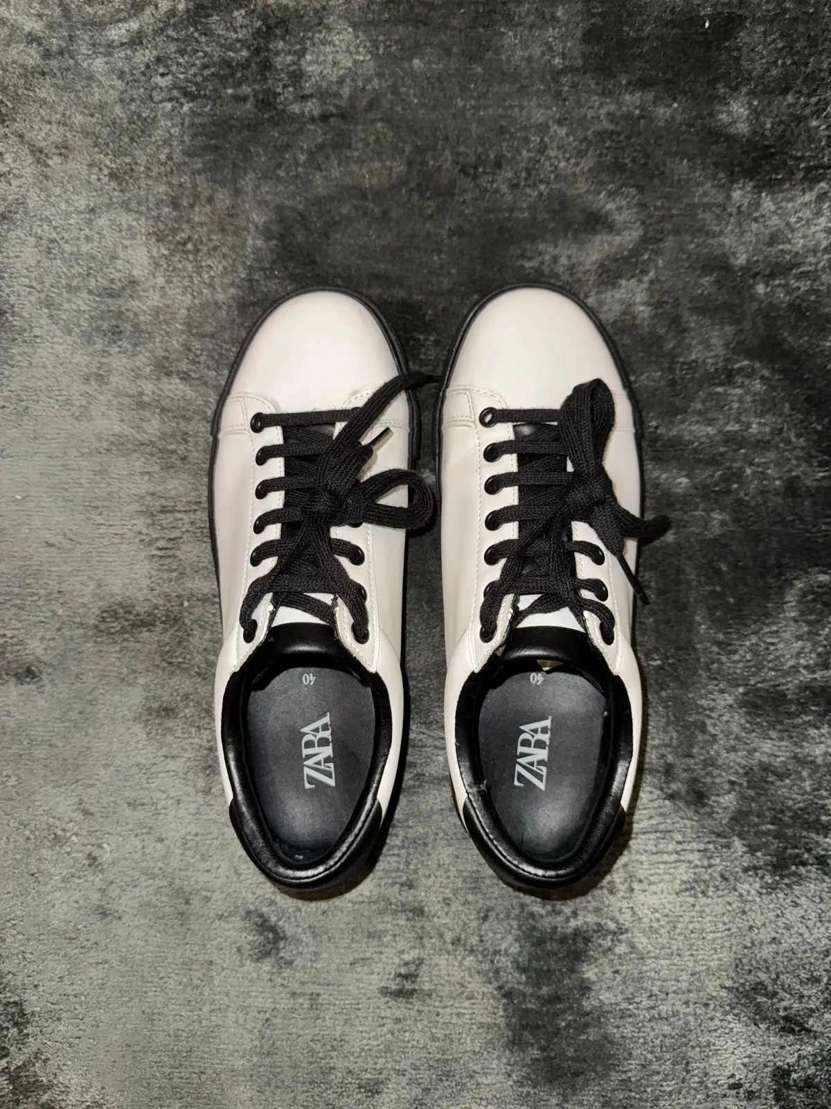 Zara White & Black Lace-Up Sneakers Size 40