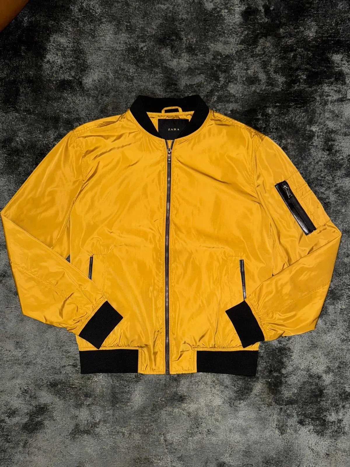 Zara Yellow Nylon Bomber Jacket M