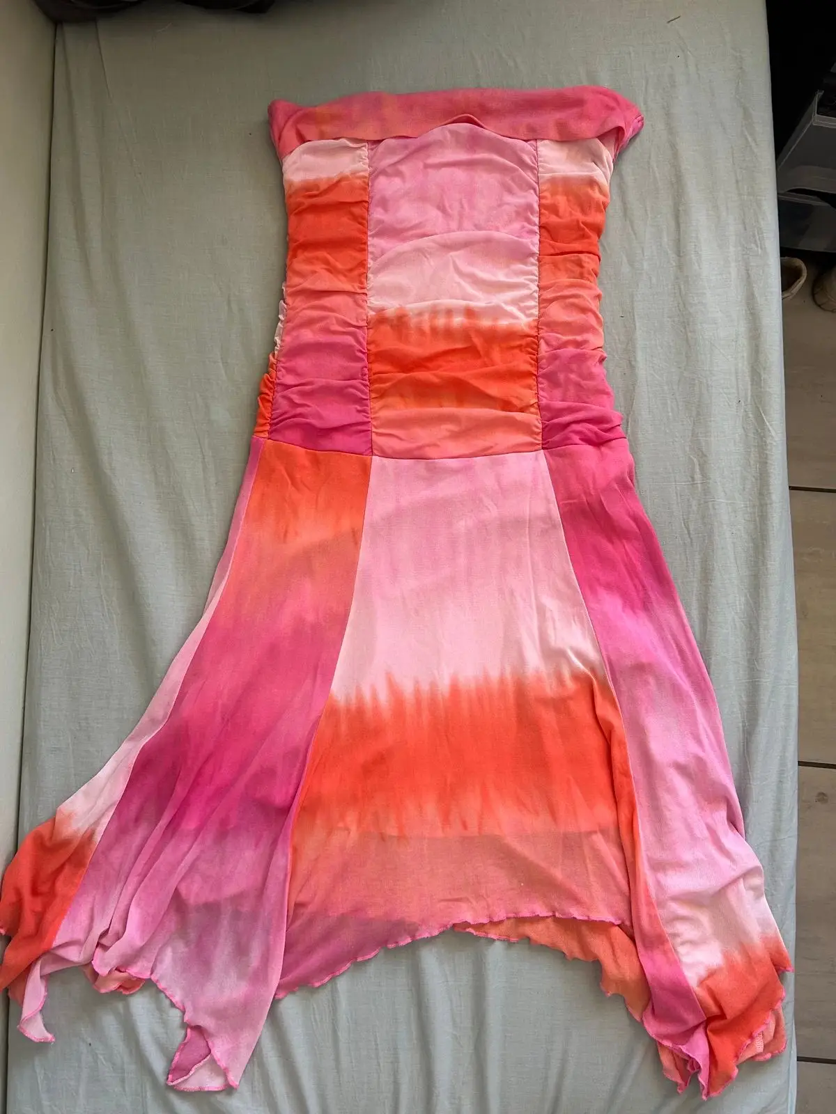 Foschini Strapless Dress Pink Coral Color-Block M