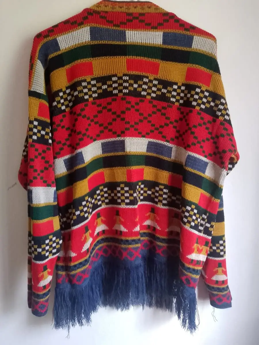 Vintage 80s/90s "NO! Don't Go" Chunky Geometric Knit Fringe Sweater - Size s