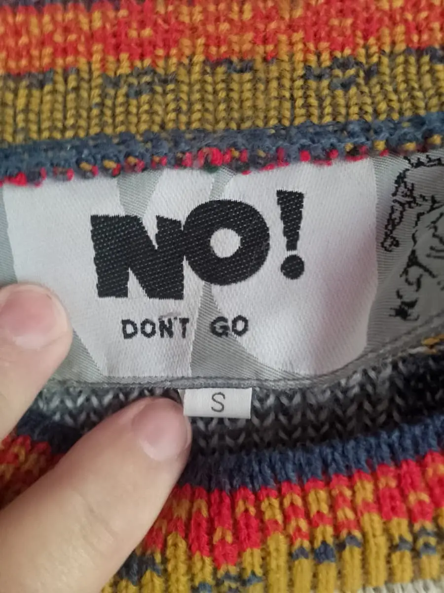 Vintage 80s/90s "NO! Don't Go" Chunky Geometric Knit Fringe Sweater - Size s