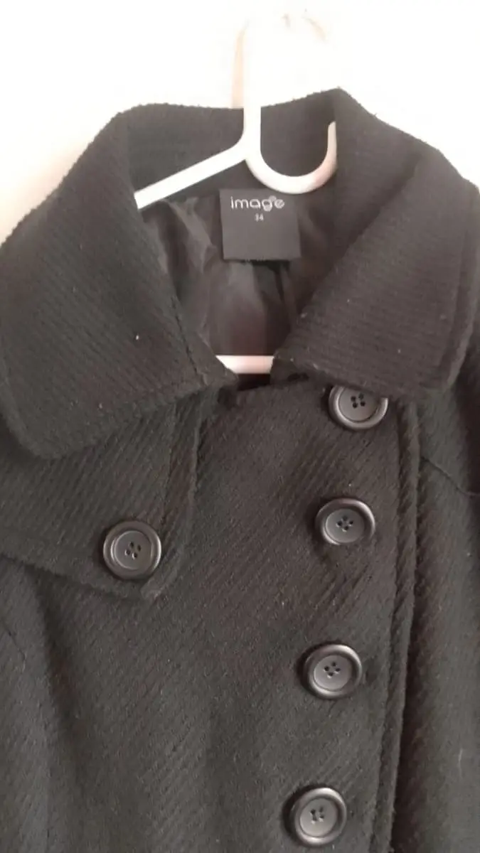 Vintage-Style Asymmetric Military Black Wool Blend Coat - Image (Size 34)
