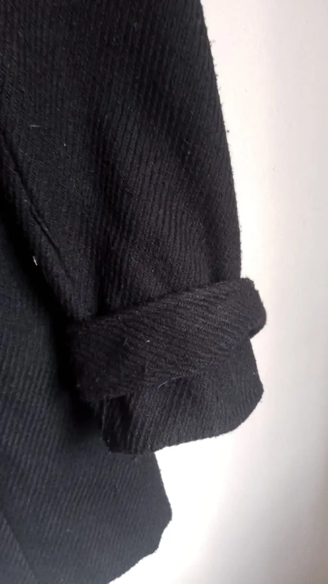 Vintage-Style Asymmetric Military Black Wool Blend Coat - Image (Size 34)
