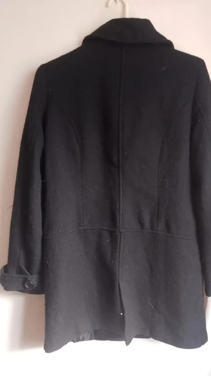 Vintage-Style Asymmetric Military Black Wool Blend Coat - Image (Size 34)