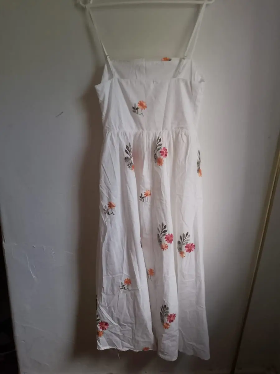 DAZY White Embroidered Floral Midi Sundress with Lining (Size M)
