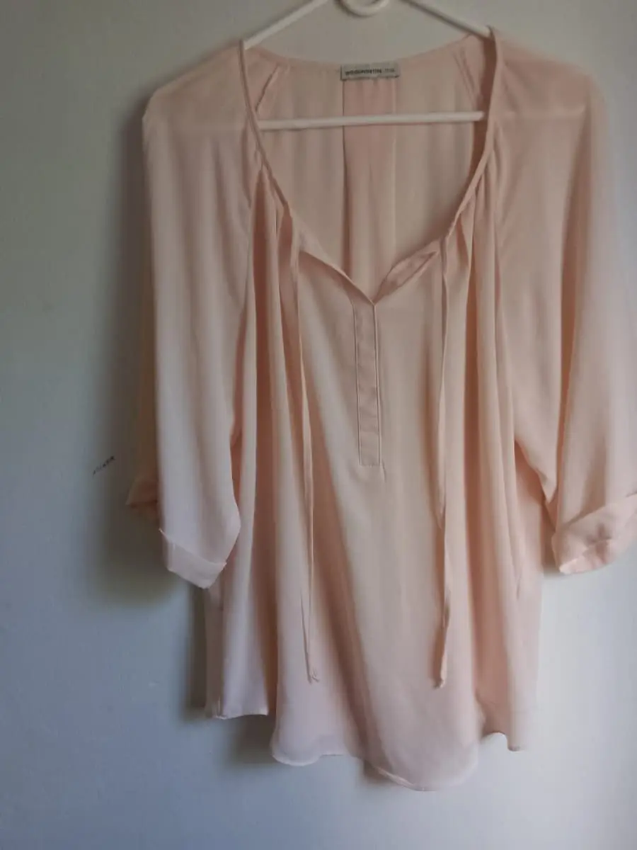 Woolworths Blush Pink Split-Neck Chiffon Blouse with Tie Details (Size 36 / 12)