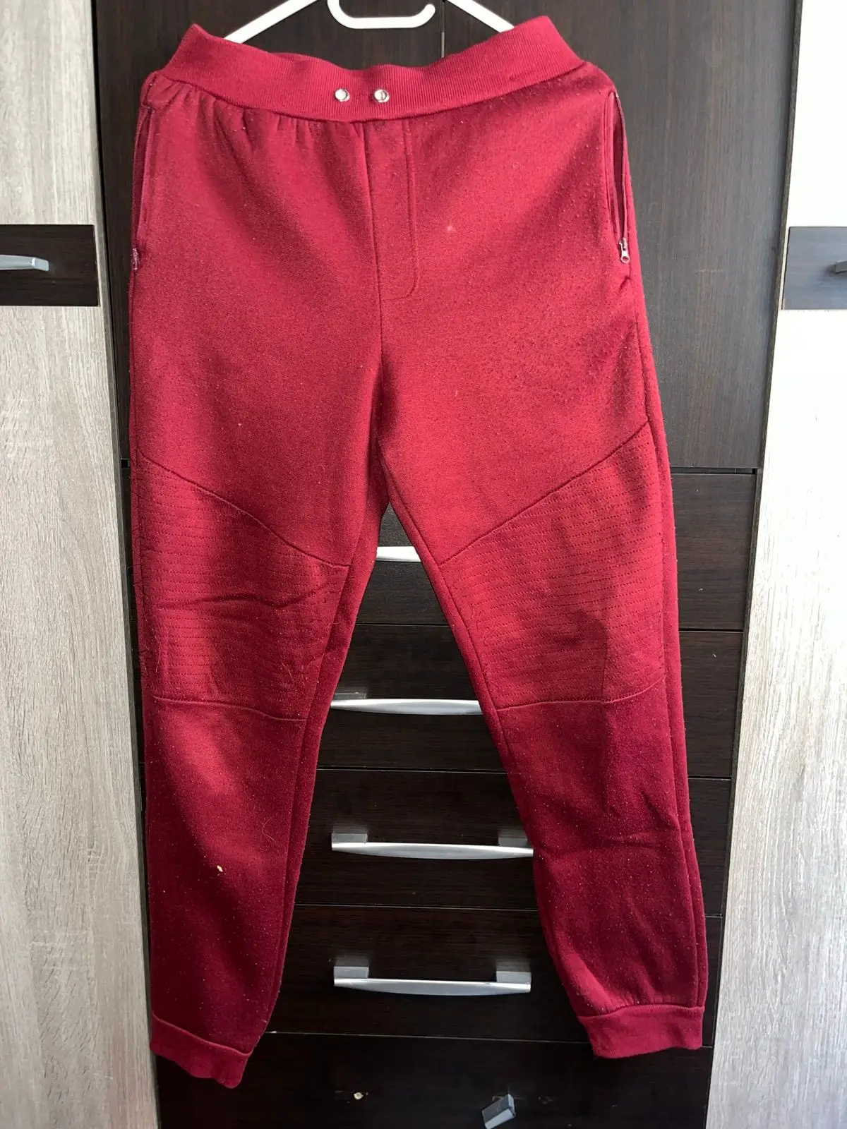 Red Joggers With Ribbed Knee Panels