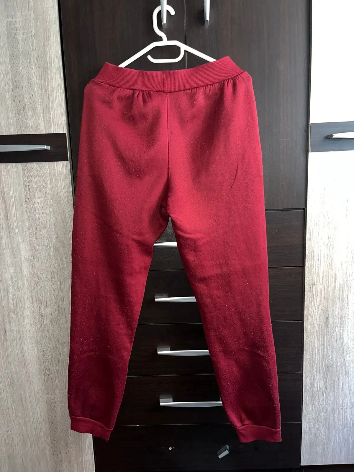 Red Joggers With Ribbed Knee Panels