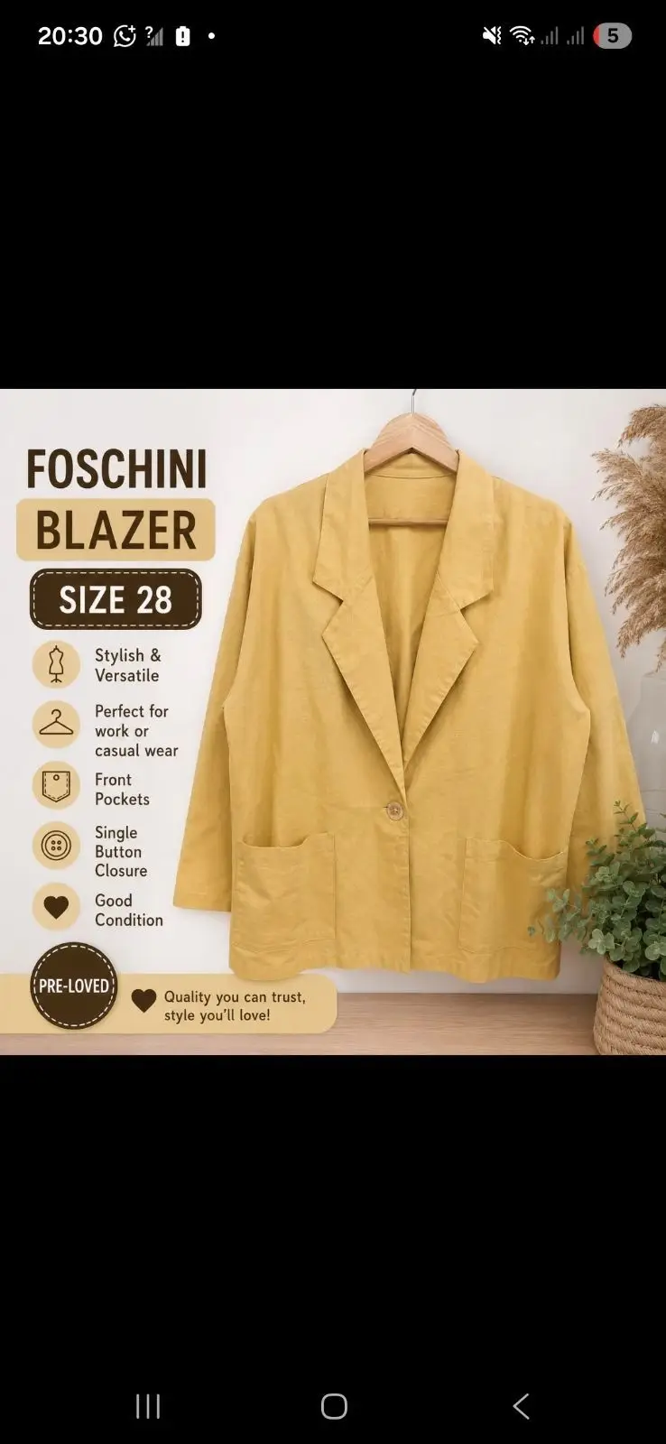 Foschini Yellow Linen-Look Blazer Size 28