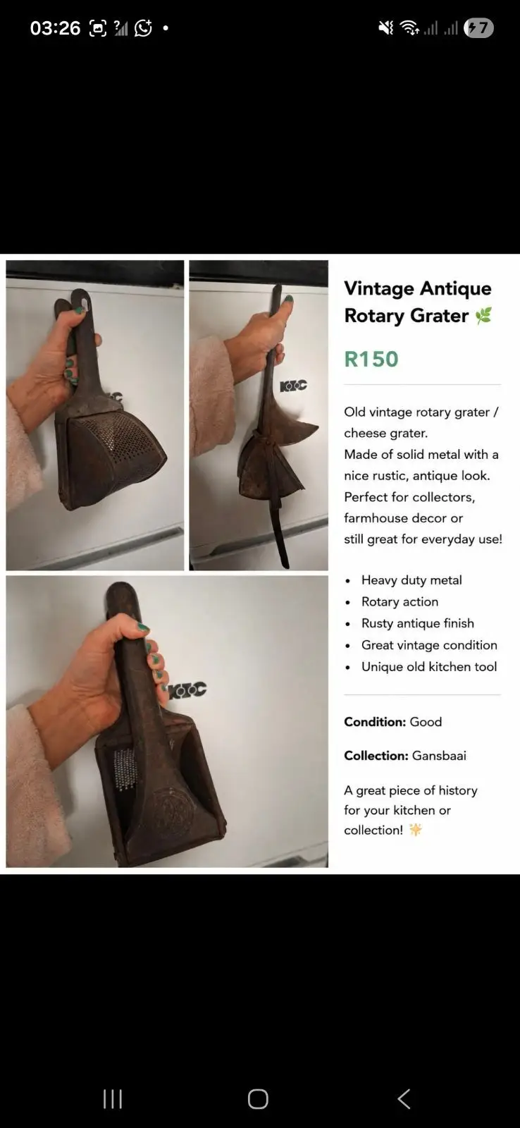 Vintage Antique Rotary Cheese Grater