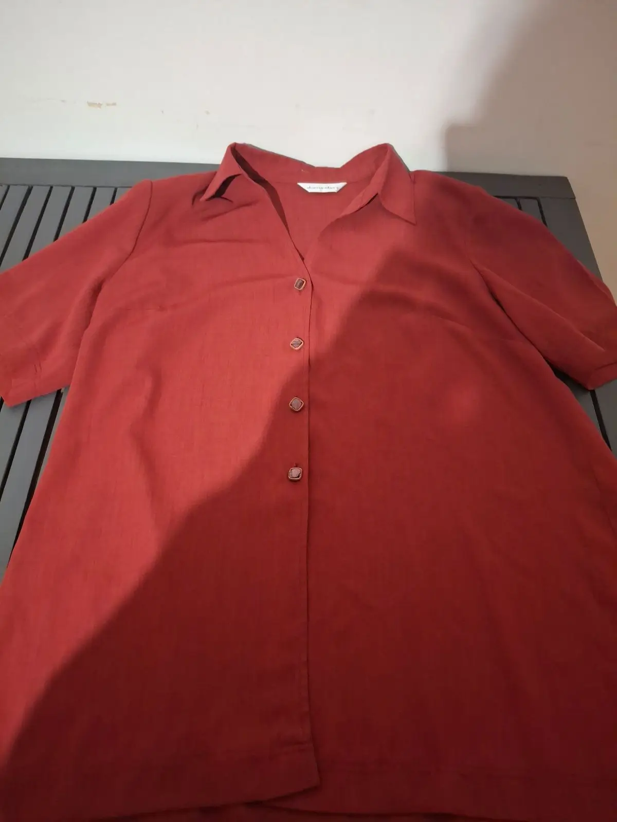 Donna Claire Terracotta Button-Up Short Sleeve Shirt