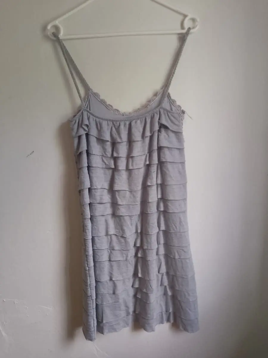 Meiqi Fashion Grey Crochet Lace Tiered Ruffle Cami Top / Mini Dress