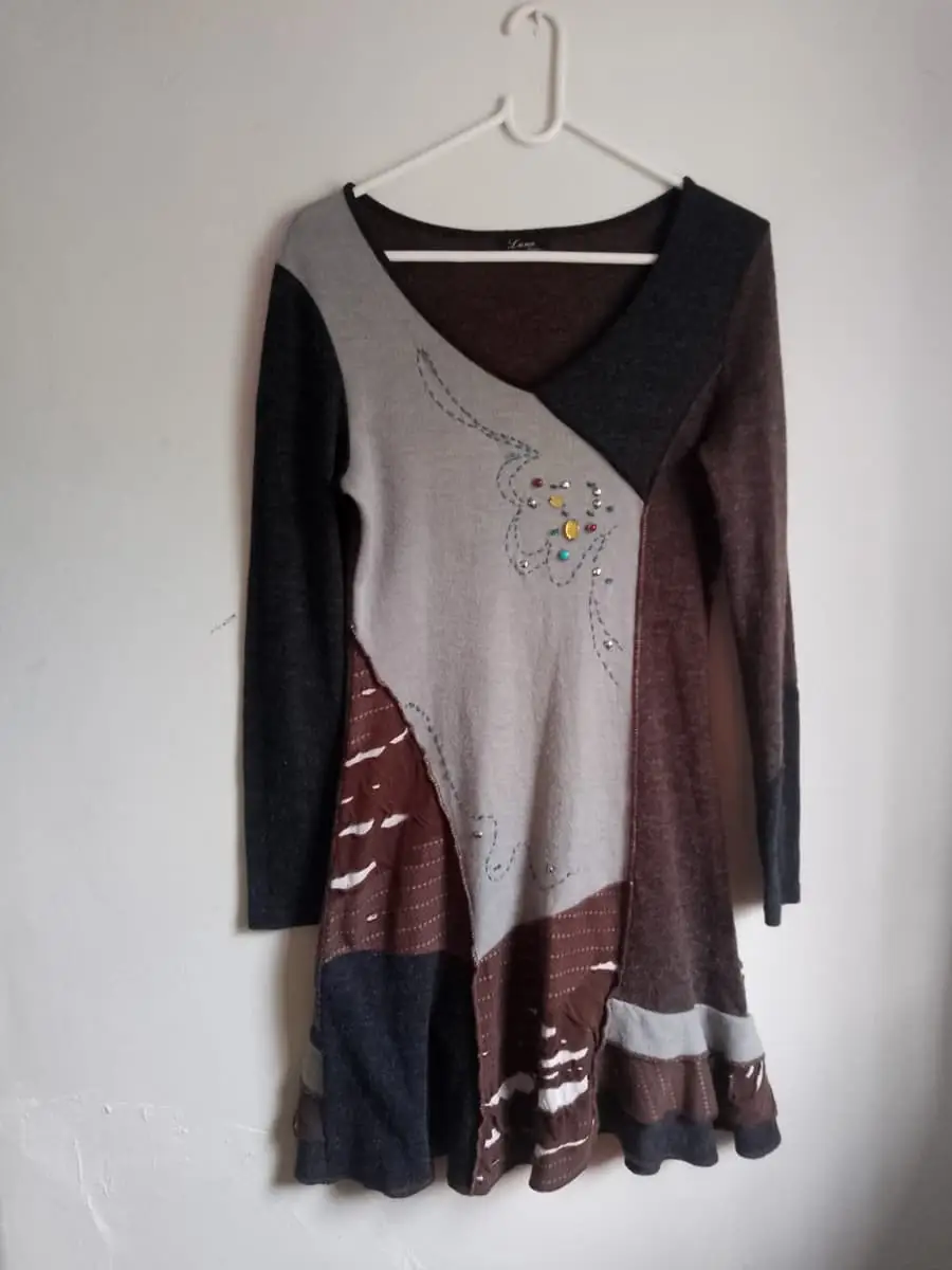 𝑾𝒉𝒊𝒎𝒔𝒊𝒈𝒐𝒕𝒉 / 𝑴𝒐𝒓𝒊 𝑲𝒆𝒊 Patchwork Knit Dress 🤎 Luna