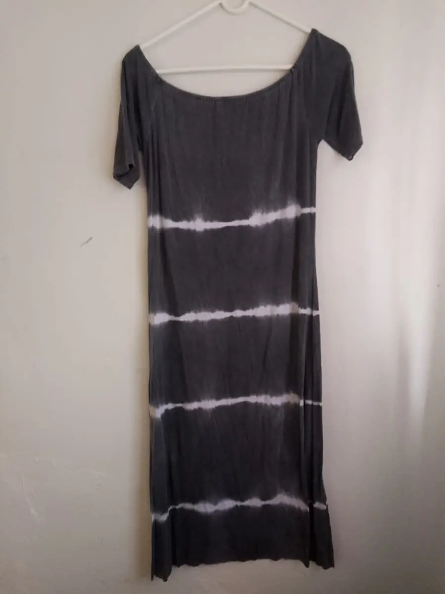 Boohoo Charcoal Grey Off-the-Shoulder Tie-Dye Maxi Dress (Size 38 / UK 14)