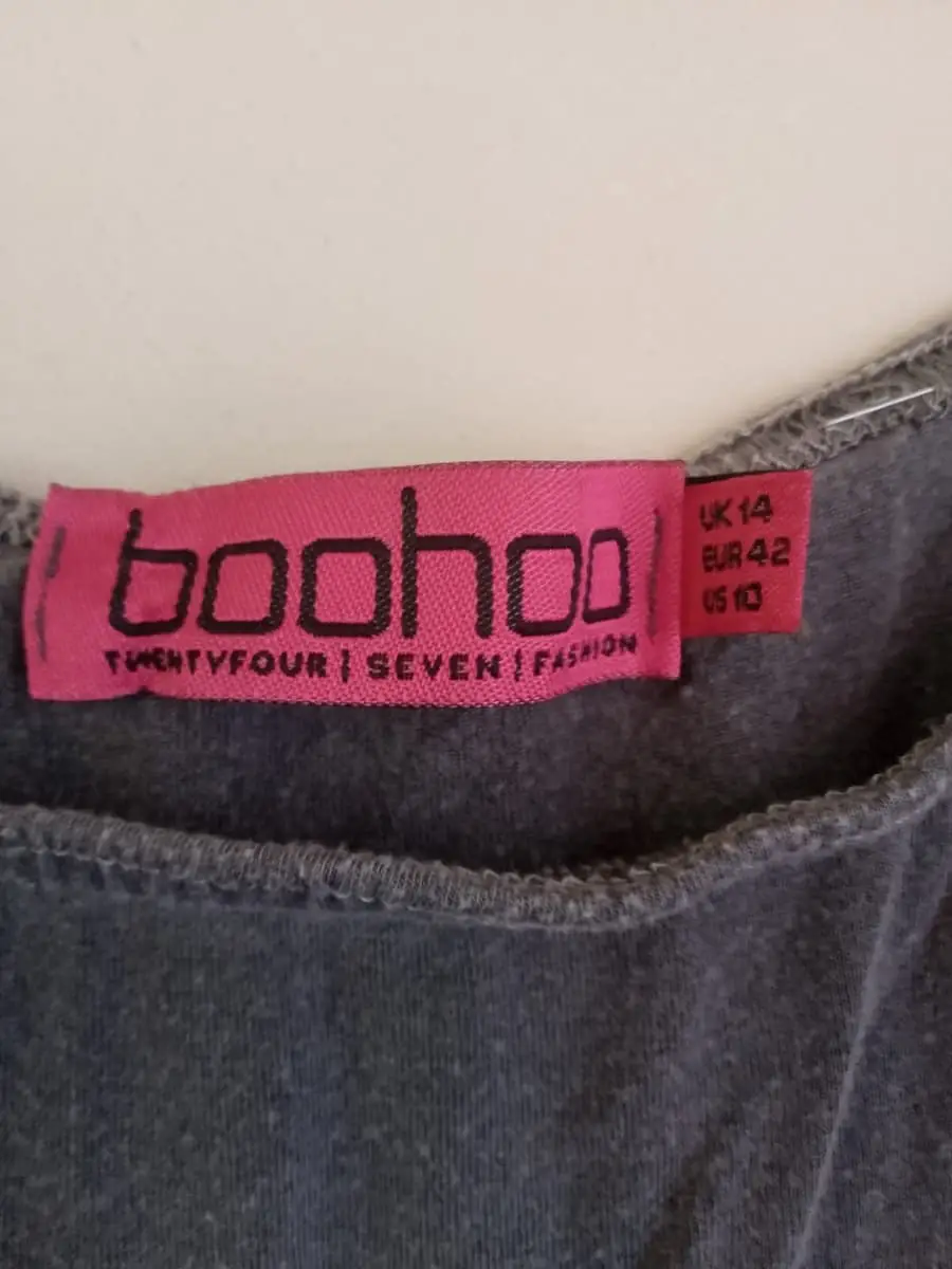 Boohoo Charcoal Grey Off-the-Shoulder Tie-Dye Maxi Dress (Size 38 / UK 14)