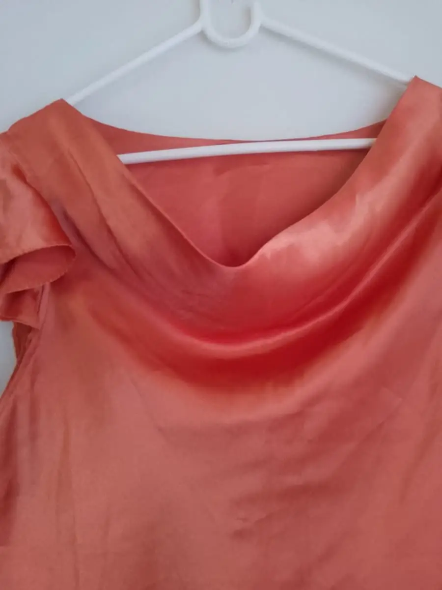 Burnt Orange Satin Cowl Neck Top with Ruffle Sleeves