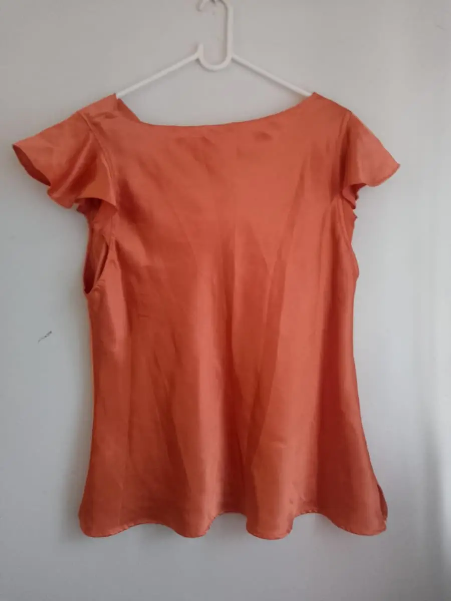Burnt Orange Satin Cowl Neck Top with Ruffle Sleeves