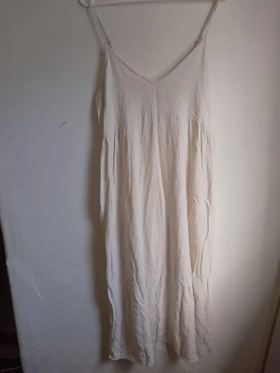 SHEIN Beige Linen-Look Tie-Back Midi Sundress (Size L / 40-42