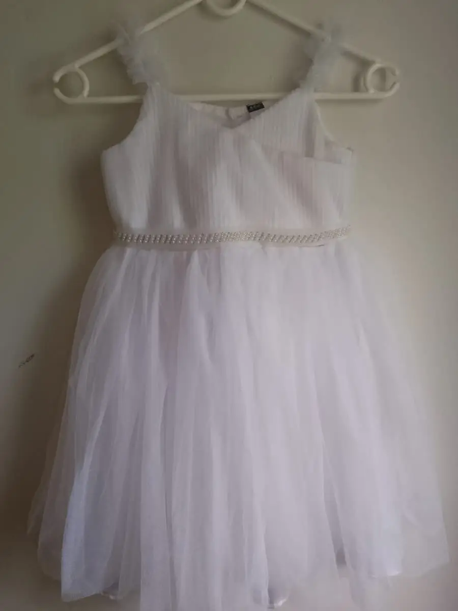 Qtee White Tulle Flower Girl / Princess Party Dress (Age 6-7) - Minor Flaw