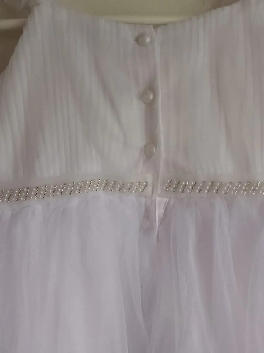 Qtee White Tulle Flower Girl / Princess Party Dress (Age 6-7) - Minor Flaw
