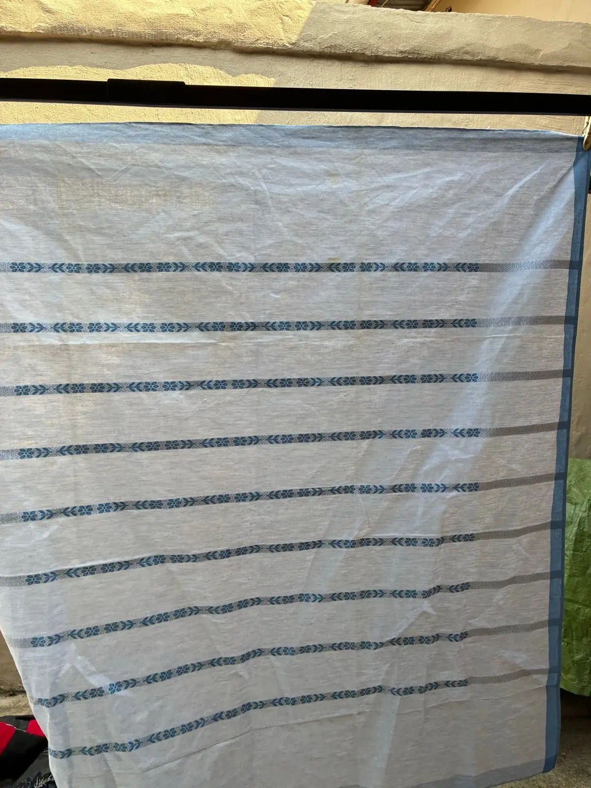 Vintage Woven Blue And White Linen Cloth