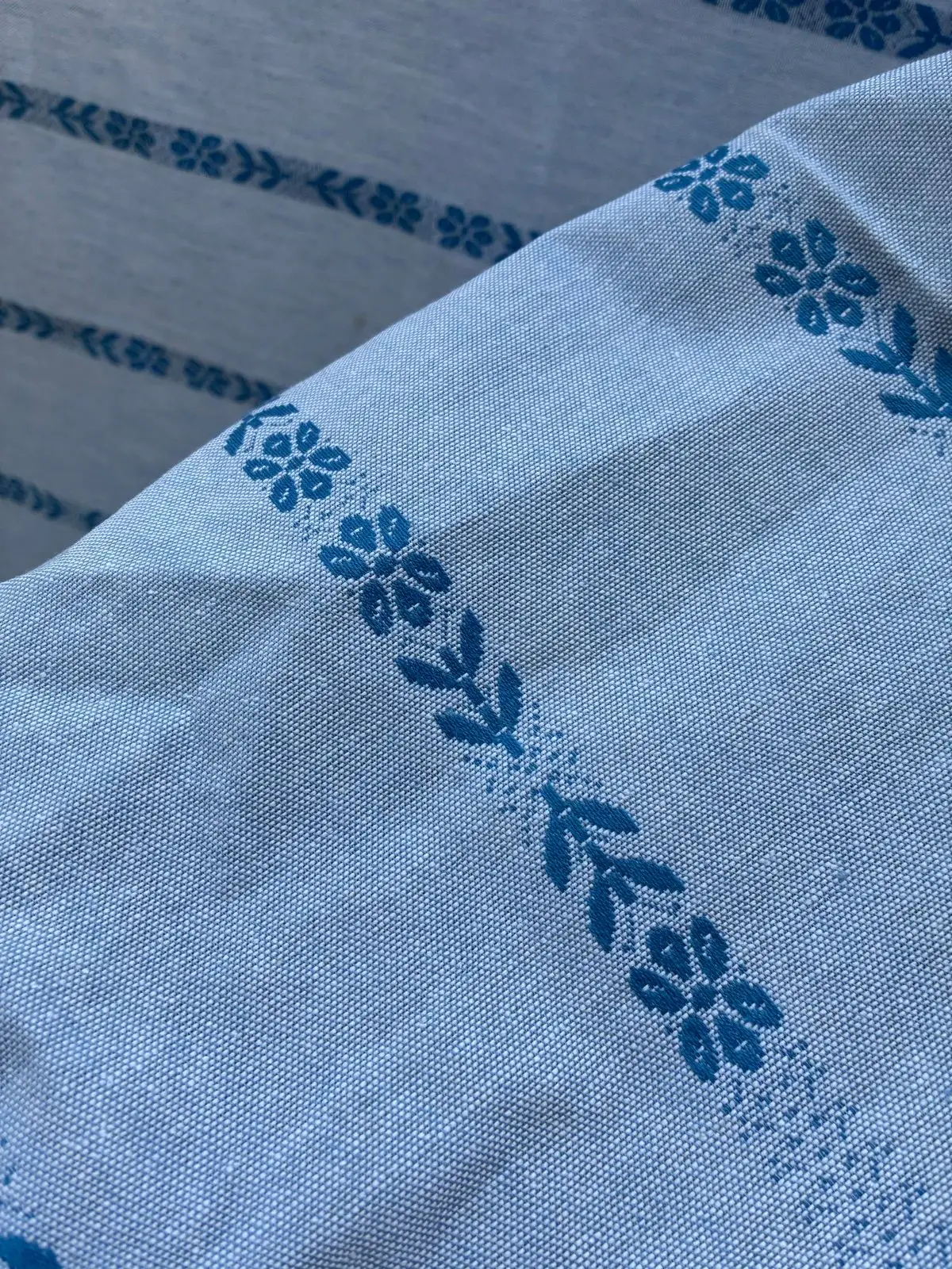 Vintage Woven Blue And White Linen Cloth
