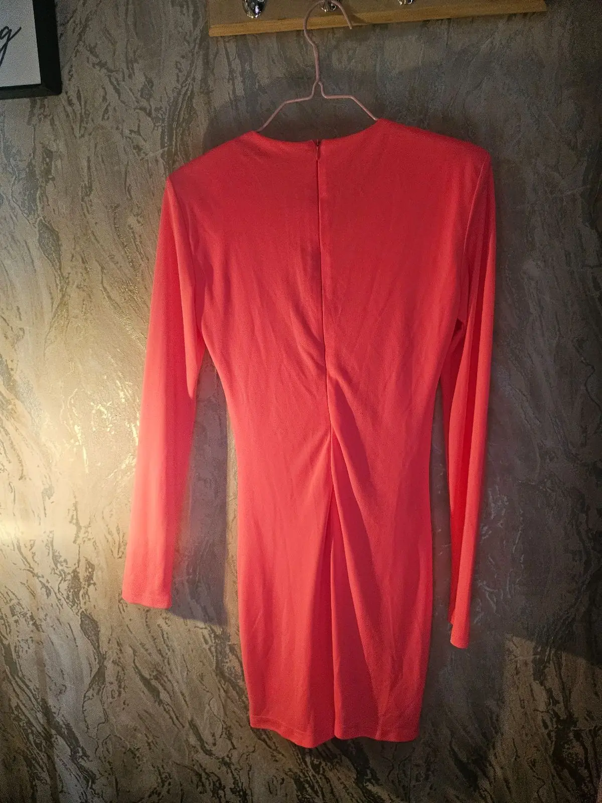 Zara Coral Pink Long Sleeve Knot Detail Dress