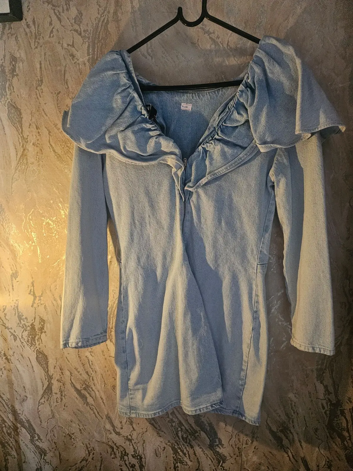 Zara Denim Ruffle Shoulder Dress