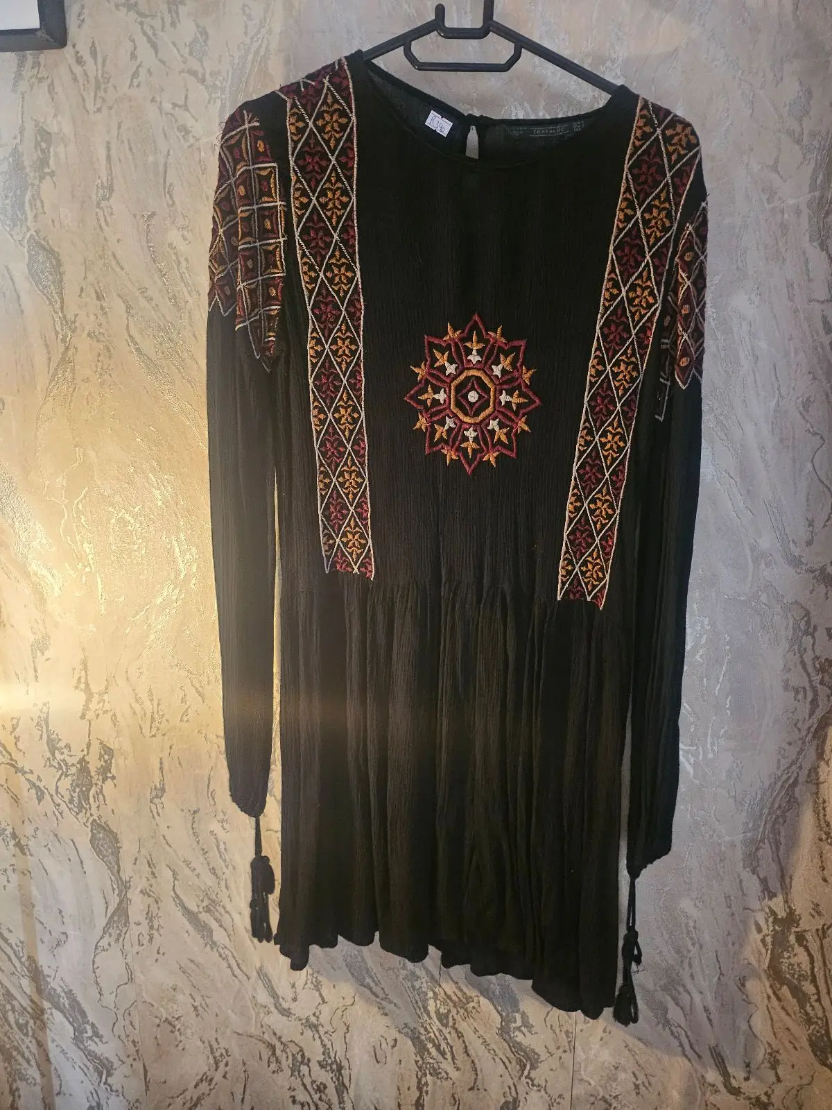 Zara Black Embroidered Long Sleeve Tunic Dress