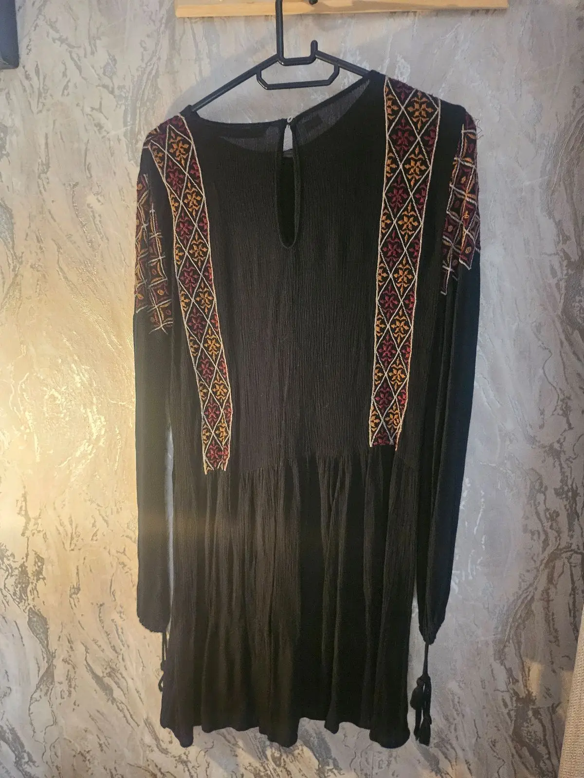 Zara Black Embroidered Long Sleeve Tunic Dress