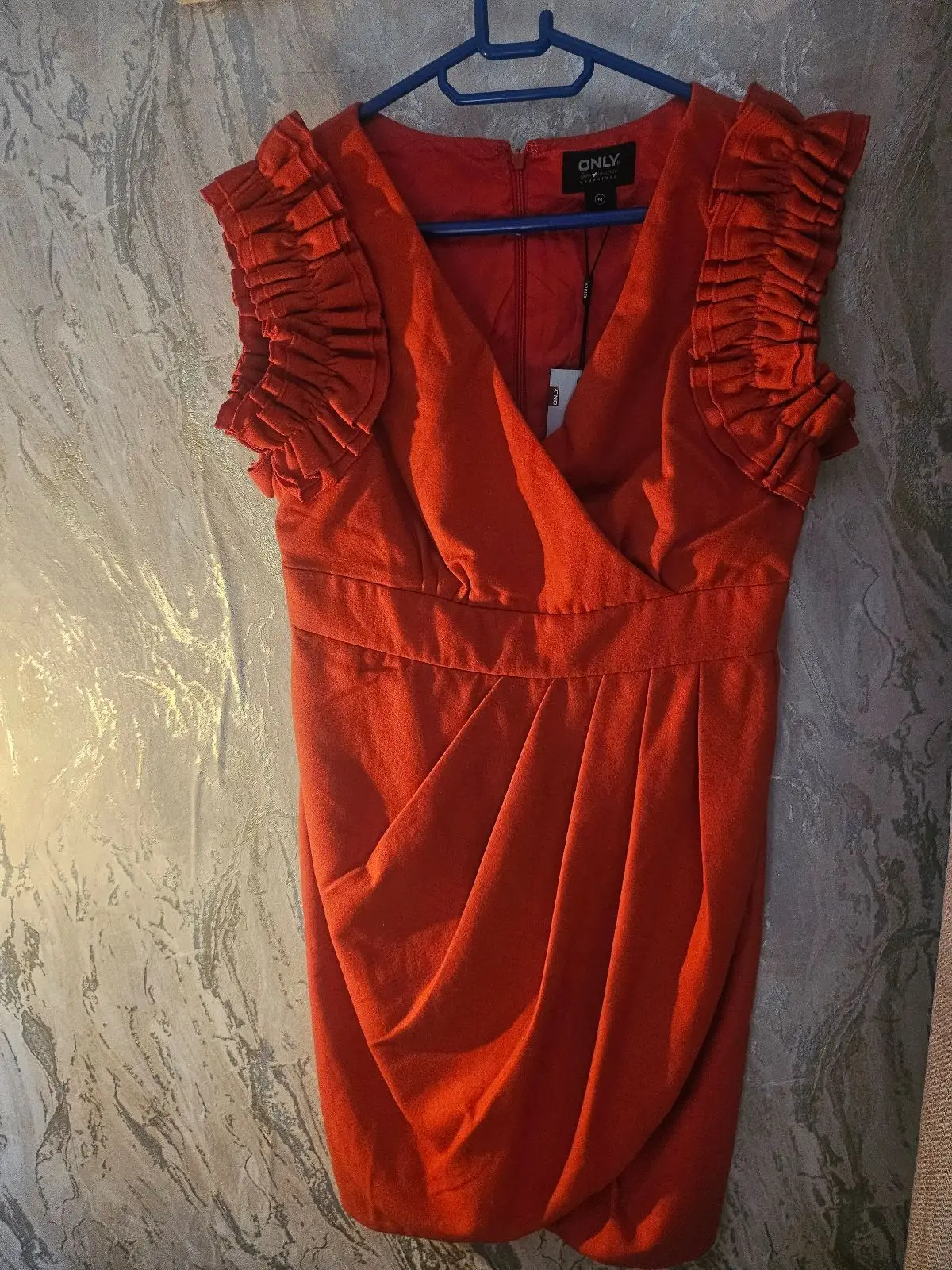 Only Orange Ruffled Sleeves Dress