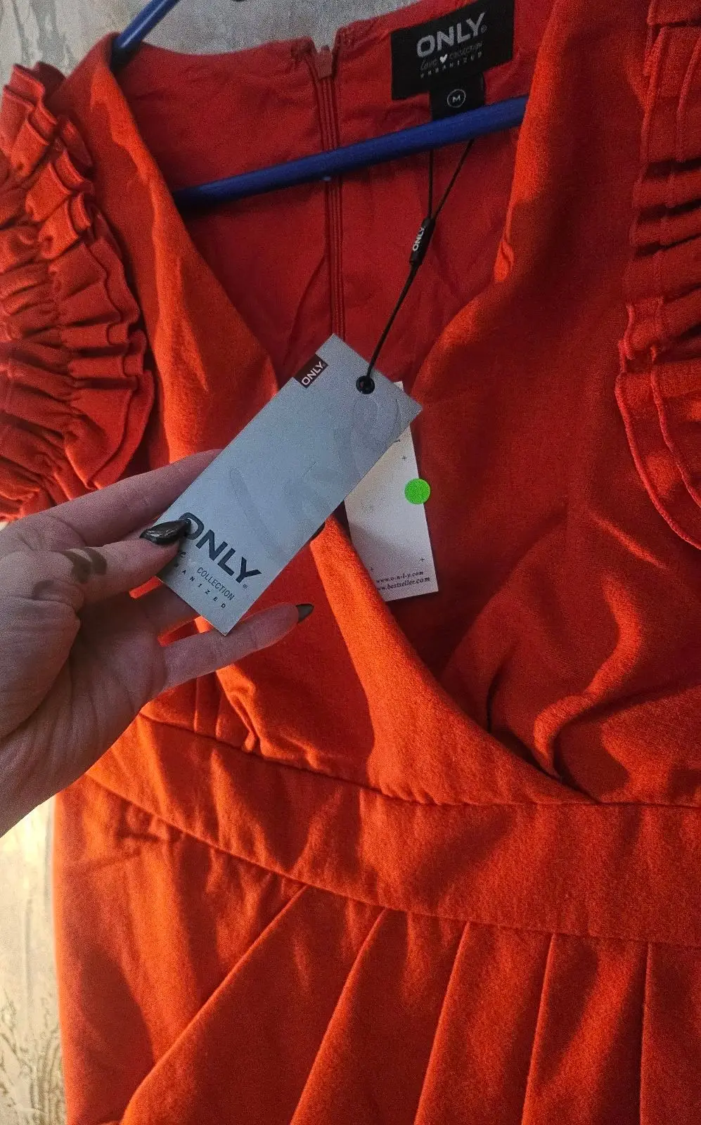 Only Orange Ruffled Sleeves Dress