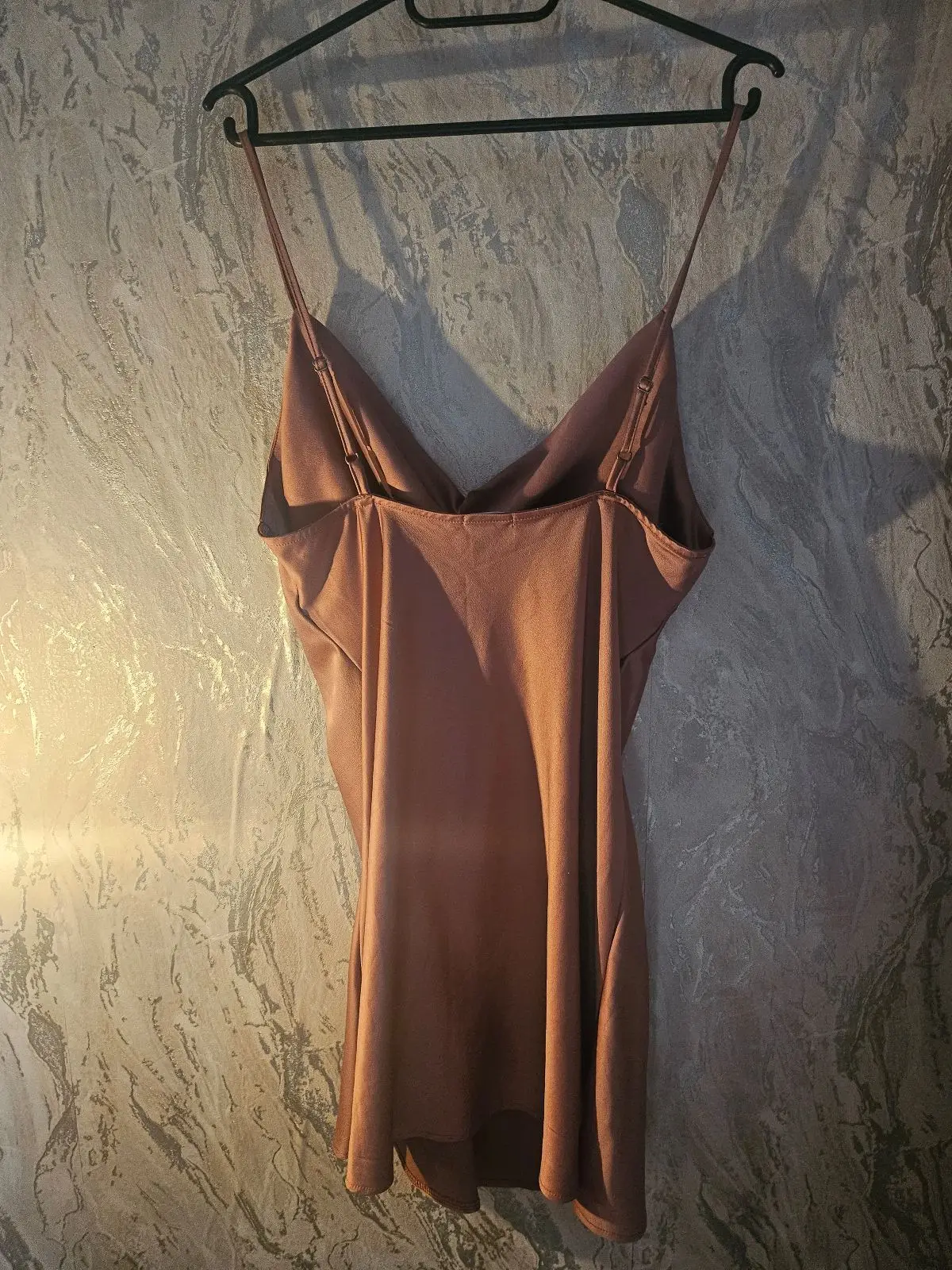 Brown Satin Cowl Neck Slip Dress