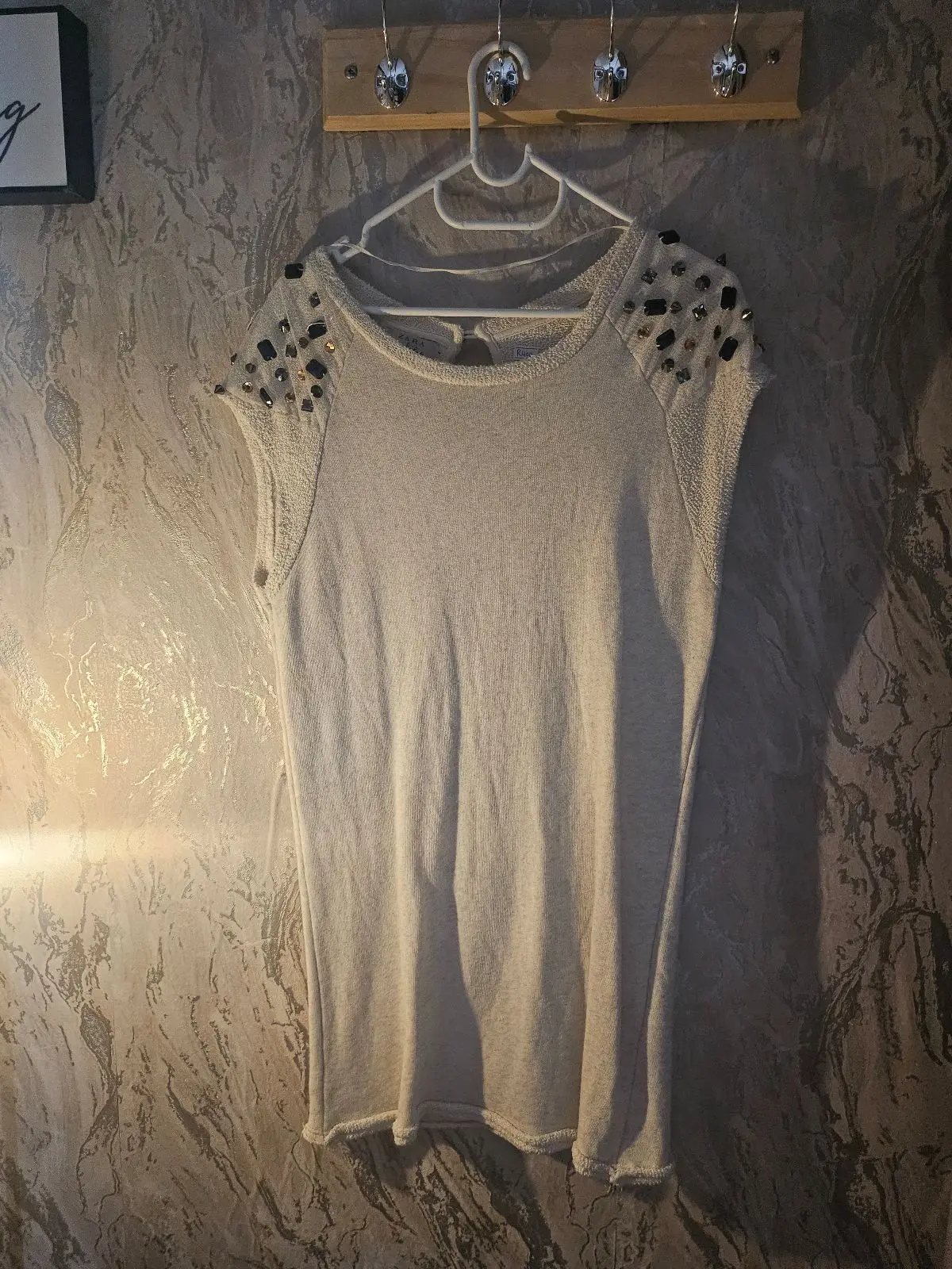 Zara Embellished Shoulder Top Off-White Small