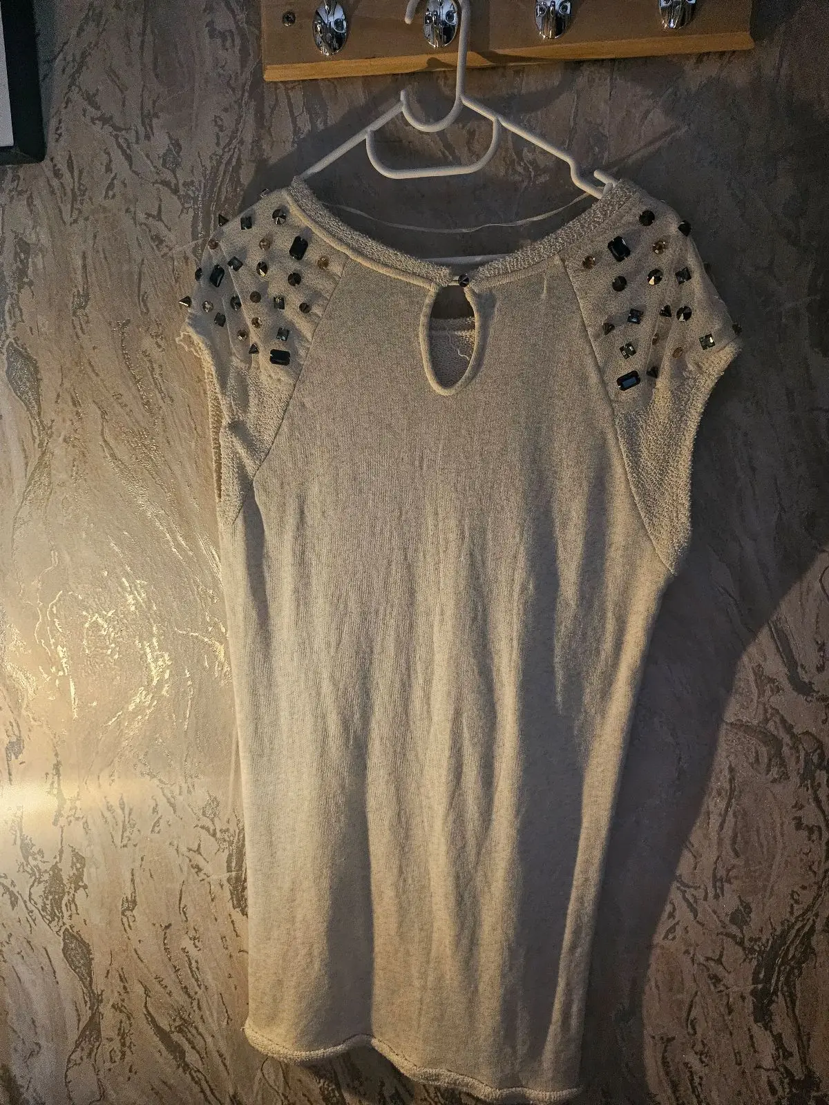 Zara Embellished Shoulder Top Off-White Small