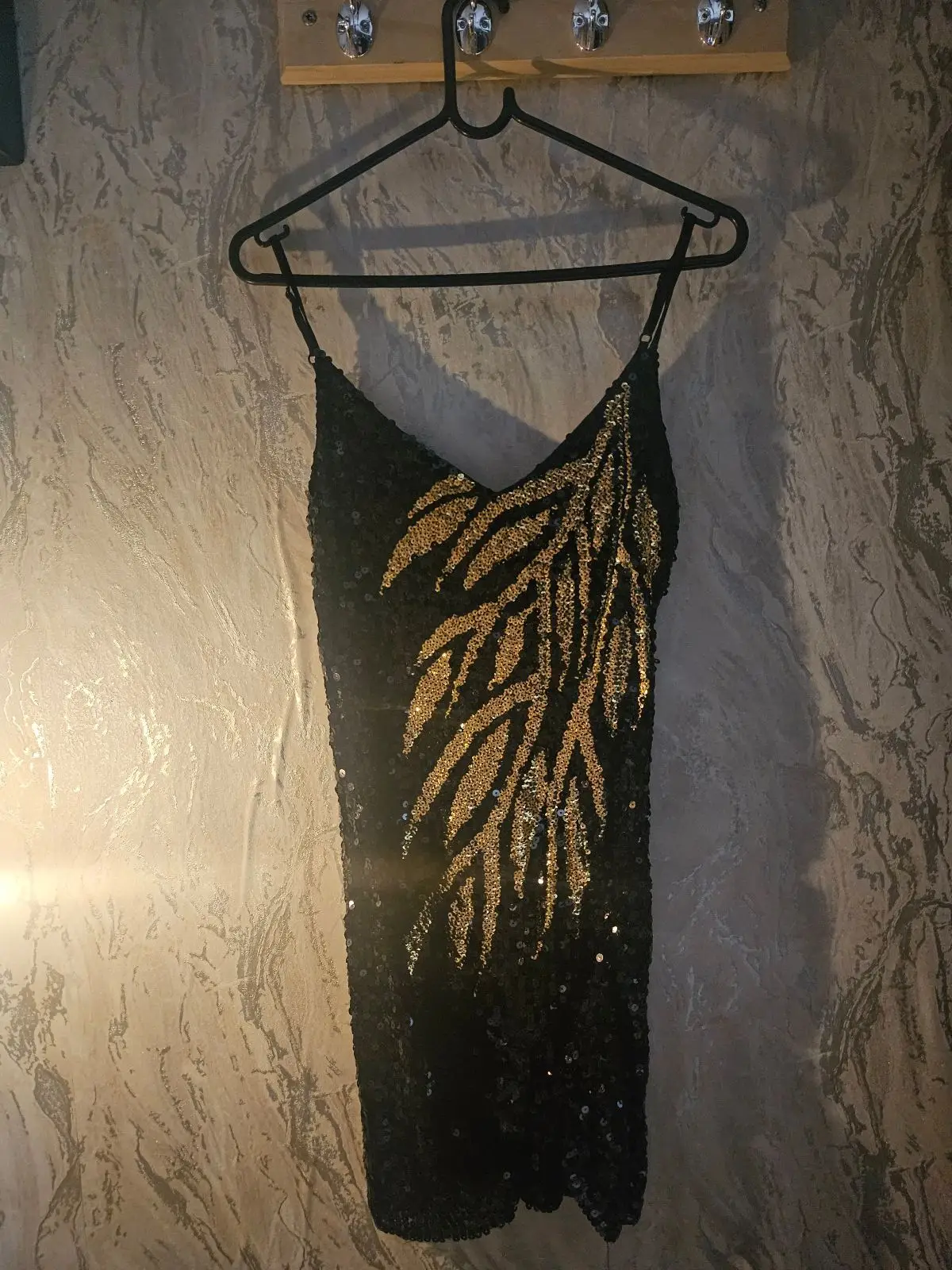 Black and Gold Sequin Slip Dress