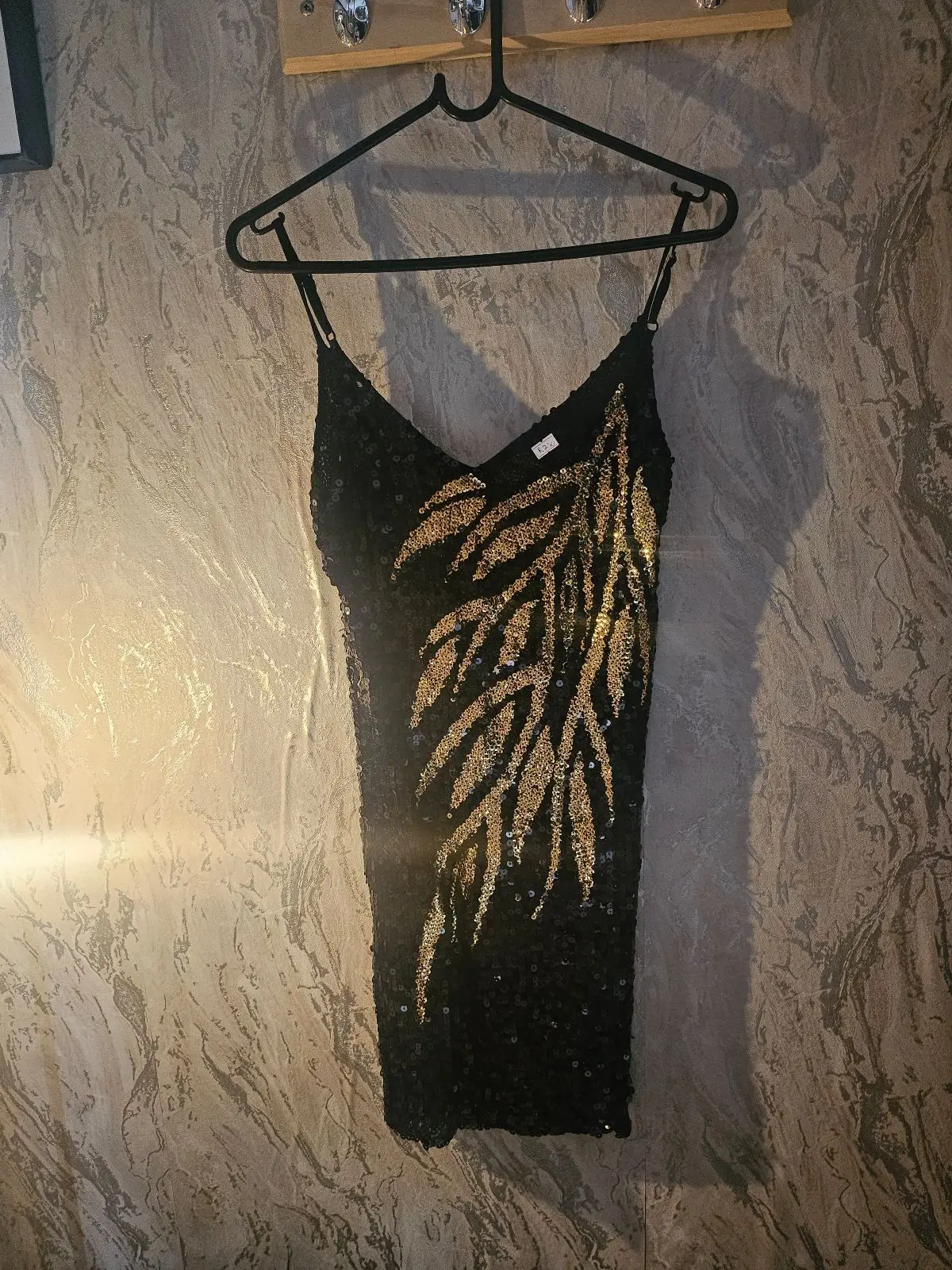 Black and Gold Sequin Slip Dress